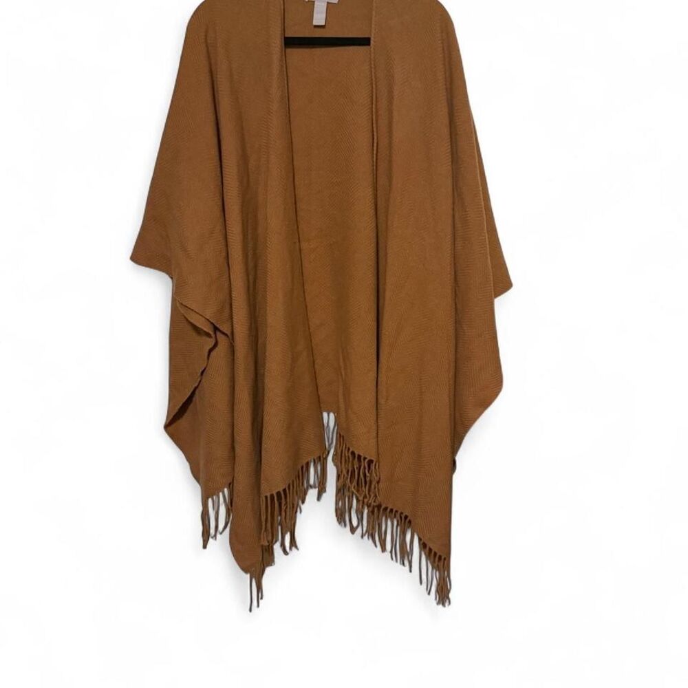 Nordstrom Luxury Wool Cashmere Caramel Soft Fringe Poncho Sweater Wrap